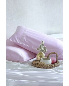 Misty Lilac Cotton Sateen Bedsheet Set With Oval Embriodery Detail
