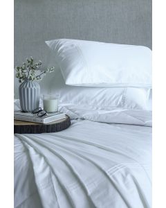 White Cotton Sateen Bedsheet Set With Square Embroidery Stitch Detail