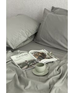 Charcoal Cotton Sateen Bedsheet Set Sqaure Embriodery With Detail