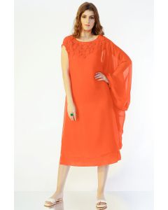 Coral Orange Hand Embroidered Dress