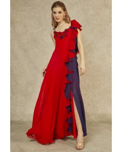 Red Flame & Midnight Blue Cascading Gown
