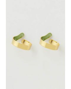 Gold Micro Plated Enameled Earrings With Green Enamel