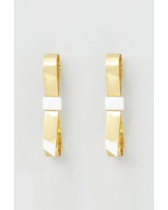 Gold Micro Plated Enameled Earrings With White Enamel