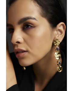 Gold Finish Purple Stone Dangler Earrings
