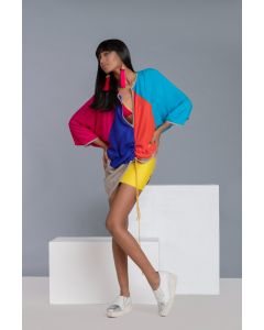 Multi-Colored Silk Satin Kimono Top With Skirt
