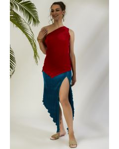 Scarlet & Lake Blue Crinkle Skirt Set