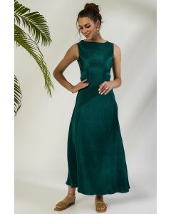 Emerald Crinkle High-Neck Gown
