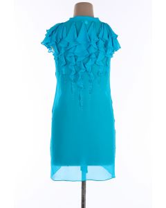 Turquoise Crepe & Georgette Sleeveless Dress