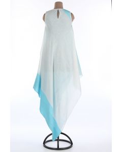 Blue/White Cotton & Linen Stripe Round Neck Sleeveless Bias Cut Dress