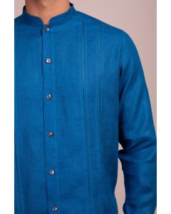 Mandarin Collar Full Sleeve Button Front Shirt With Ladder Stitch Detail
