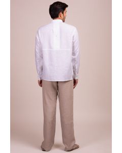 Mandarin Collar Curved Placket Full Sleeve Button Front Shirt With Aqua Thread Detail