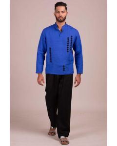Mandarin Collar Full Sleeve Tunic-Style Shirt With Geometric Applique Detail