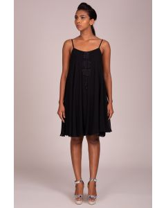 Strappy Short Flared Hem Dress With Necklace Style Emroidery