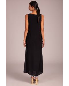 Scoop Neck Sleeveless Long Length Basic Gown With Side Slits