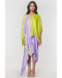 Neon & Purple Scalloped Detailed Draped Sash Dress
