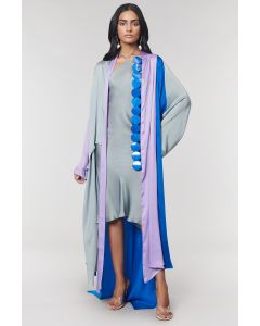 Blue & Lilac Scallop Detailed Cape With Grey Slip Dress