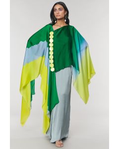 Green Ombre Printed Scalloped Detailed Cape