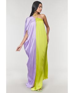Lilac & Neon One Shoulder Ring Gown