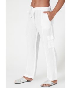 White Cargo Linen Pants