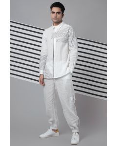 White Monochrome Patchwork Shirt & Jogger Co-Ord Set