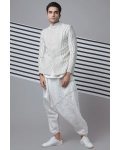 Ivory Striped Bandhgala Jacket Set