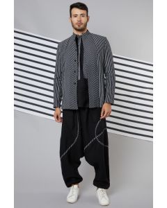 Black Striped Bandhgala Jacket Set