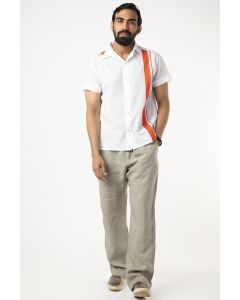 Mundu Cotton White Shirt With Orange Stripes