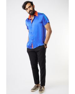 Cobalt Blue Shirt With Contrast Collar