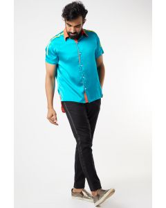 Turquoise Shirt With Contrast Collar