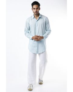 Pale Blue Cotton Long Shirt